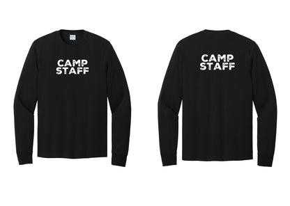 NYC Factory Camp Staff Cotton Long Sleeve T-Shirt (Rustic) - Front + Back - Black
