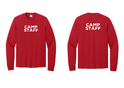 NYC Factory Camp Staff Cotton Long Sleeve T-Shirt (Rustic) - Front + Back - Red