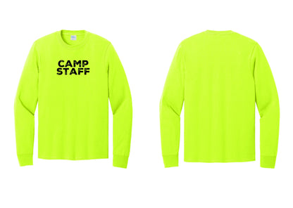 NYC Factory Camp Staff Cotton Long Sleeve T-Shirt (Rustic) - Front Only - Safety Green