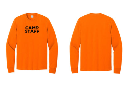 NYC Factory Camp Staff Cotton Long Sleeve T-Shirt (Rustic) - Front Only - Safety Orange