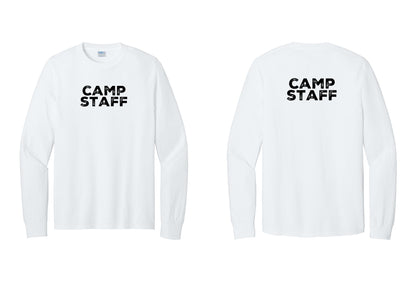 NYC Factory Camp Staff Cotton Long Sleeve T-Shirt (Rustic) - Front + Back - White