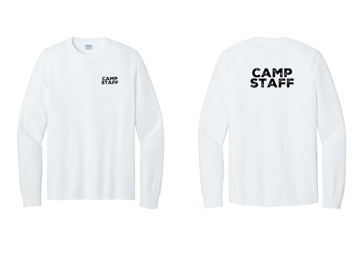 NYC Factory Camp Staff Cotton Long Sleeve T-Shirt (Rustic) - Chest + Back - White