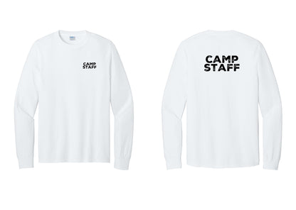 NYC Factory Camp Staff Cotton Long Sleeve T-Shirt (Rustic) - Chest + Back - White