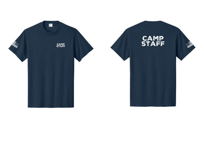 NYC Factory Camp Staff T-Shirt - Chest + Back + US Flag Sleeve - Navy