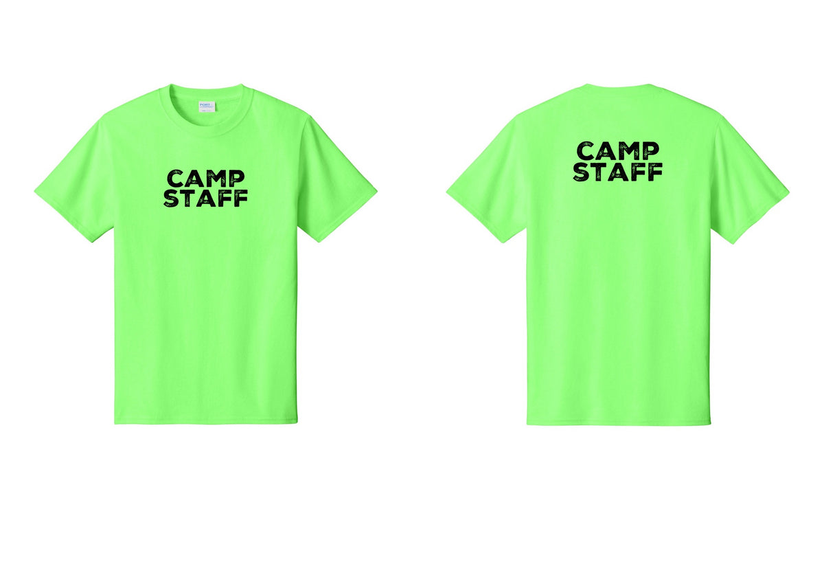 NYC Factory Unisex Camp Staff Charcoal T-Shirt - Front + Back - Neon Green