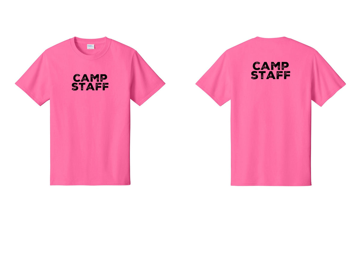 NYC Factory Unisex Camp Staff Charcoal T-Shirt - Front + Back - Neon Pink