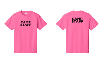 NYC Factory Unisex Camp Staff Charcoal T-Shirt - Front + Back - Neon Pink