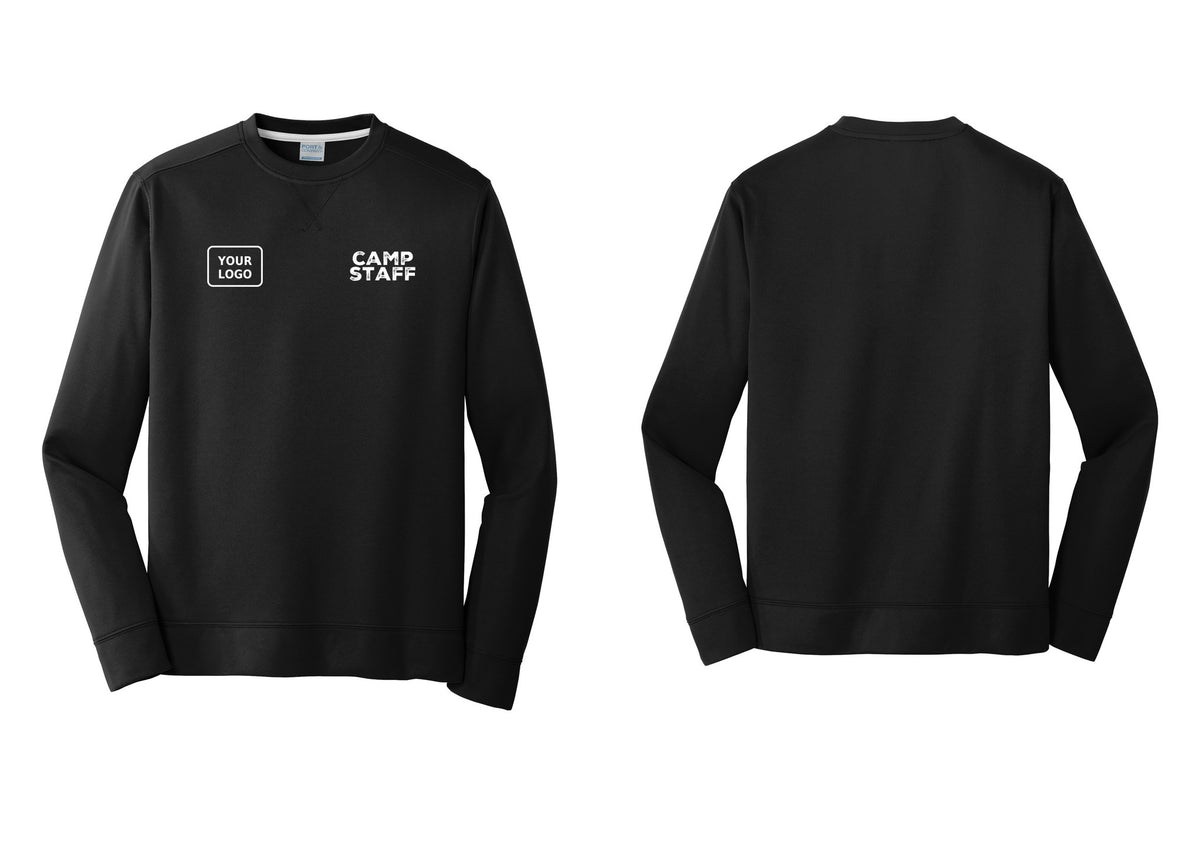NYC Factory Custom Logo Camp Staff Performance Fleece Crewneck Sweatshirt (Rustic) - CAMP STAFF + Your Logo - Black