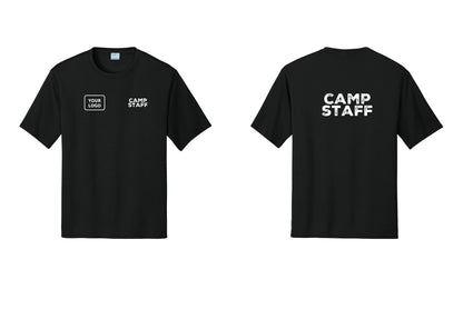NYC Factory Custom Logo Camp Staff Performance T-Shirt (Rustic) - CAMP STAFF + Your Logo + Back - Black