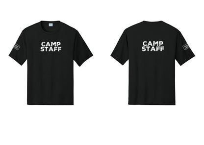 NYC Factory Custom Logo Camp Staff Performance T-Shirt (Rustic) - Front + Back + Your Logo Sleeve - Black