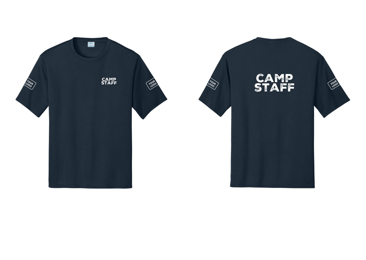 NYC Factory Custom Logo Camp Staff Performance T-Shirt (Rustic) - Chest + Back + Your Logo Sleeves - Navy
