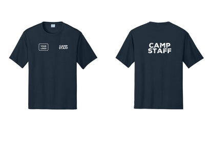 NYC Factory Custom Logo Camp Staff Performance T-Shirt (Rustic) - CAMP STAFF + Your Logo + Back - Navy