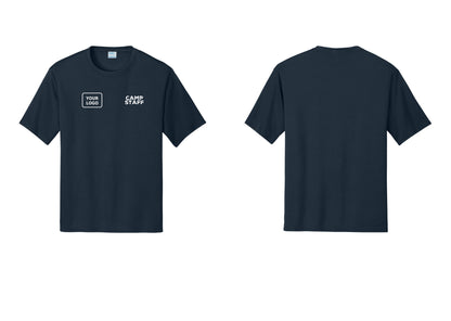 NYC Factory Custom Logo Camp Staff Performance T-Shirt (Rustic) - CAMP STAFF + Your Logo - Navy