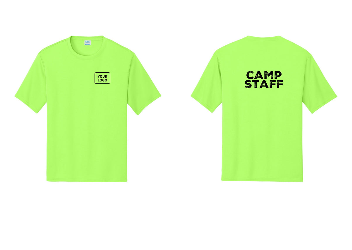 NYC Factory Custom Logo Camp Staff Performance T-Shirt (Rustic) - Your Logo + Back - Neon Green