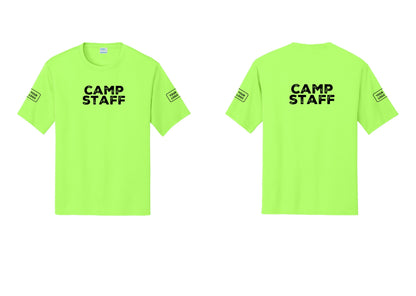 NYC Factory Custom Logo Camp Staff Performance T-Shirt (Rustic) - Front + Back + Your Logo Sleeves - Neon Green