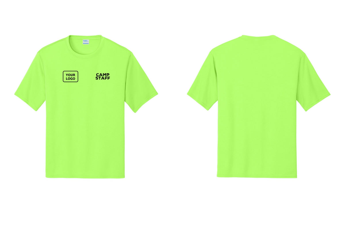 NYC Factory Custom Logo Camp Staff Performance T-Shirt (Rustic) - CAMP STAFF + Your Logo - Neon Green