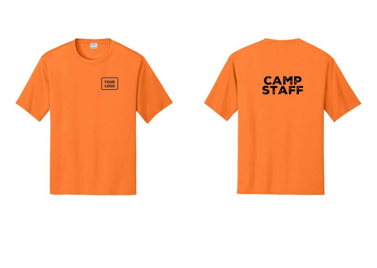 NYC Factory Custom Logo Camp Staff Performance T-Shirt (Rustic) - Your Logo + Back - Neon Orange