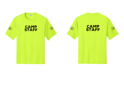 NYC Factory Custom Logo Camp Staff Performance T-Shirt (Rustic) - Front + Back + Your Logo Sleeves - Neon Yellow