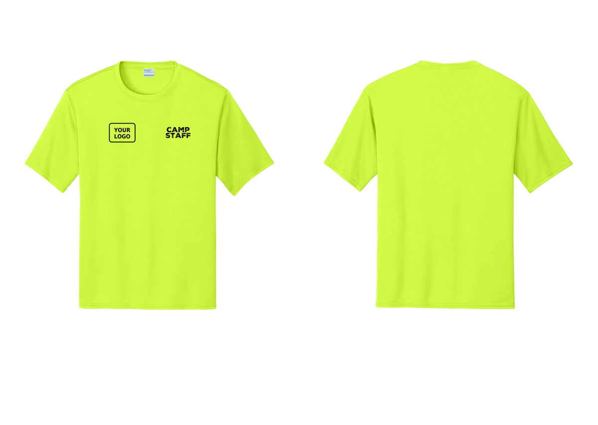 NYC Factory Custom Logo Camp Staff Performance T-Shirt (Rustic) - CAMP STAFF + Your Logo - Neon Yellow