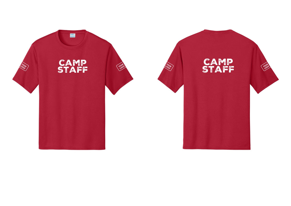 NYC Factory Custom Logo Camp Staff Performance T-Shirt (Rustic) - Front + Back + Your Logo Sleeves - Red