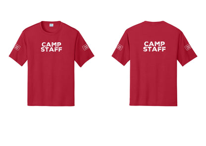 NYC Factory Custom Logo Camp Staff Performance T-Shirt (Rustic) - Front + Back + Your Logo Sleeves - Red