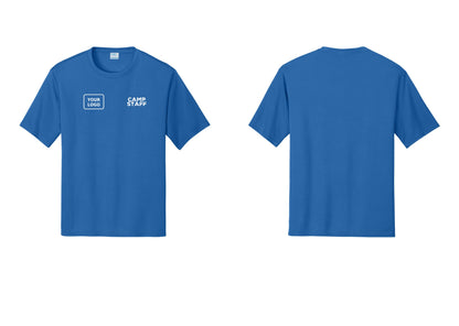 NYC Factory Custom Logo Camp Staff Performance T-Shirt (Rustic) - CAMP STAFF + Your Logo - Royal