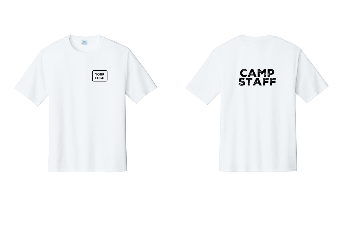 NYC Factory Custom Logo Camp Staff Performance T-Shirt (Rustic) - Your Logo + Back - White
