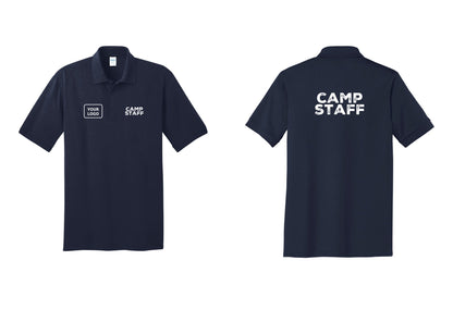 NYC Factory Custom Logo Camp Staff Polo Shirt (Rustic) - CAMP STAFF + Your Logo + Back - Navy