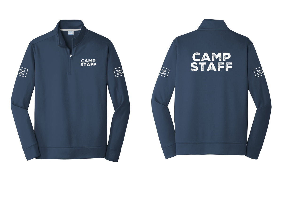NYC Factory Custom Logo Camp Staff Performance Fleece 1/4-Zip Pullover Sweatshirt (Rustic) - Chest + Back + Your Logo Sleeves - Navy