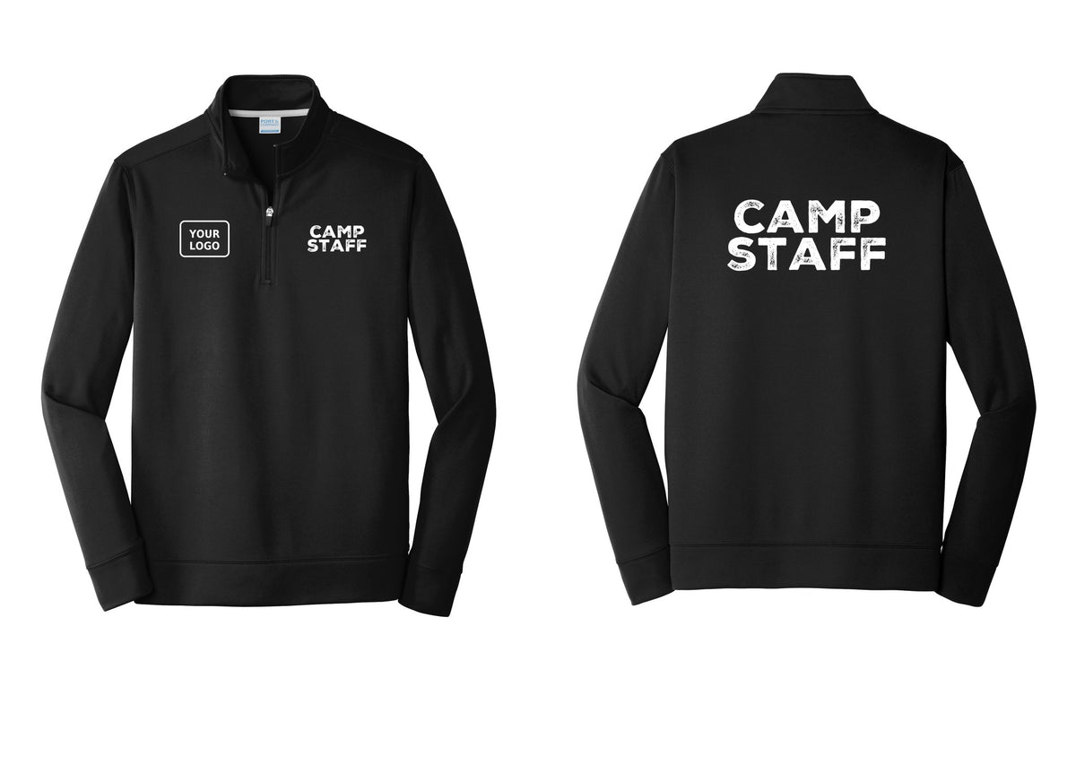 NYC Factory Custom Logo Camp Staff Performance Fleece 1/4-Zip Pullover Sweatshirt (Rustic) - CAMP STAFF + Your Logo + Back - Black