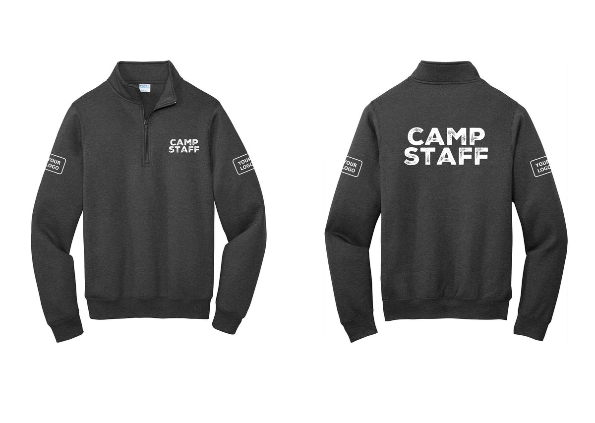 NYC Factory Custom Logo Camp Staff Cotton Fleece 1/4-Zip Pullover Sweatshirt (Rustic) - Chest + Back + Your Logo Sleeves - Dark Heather Grey