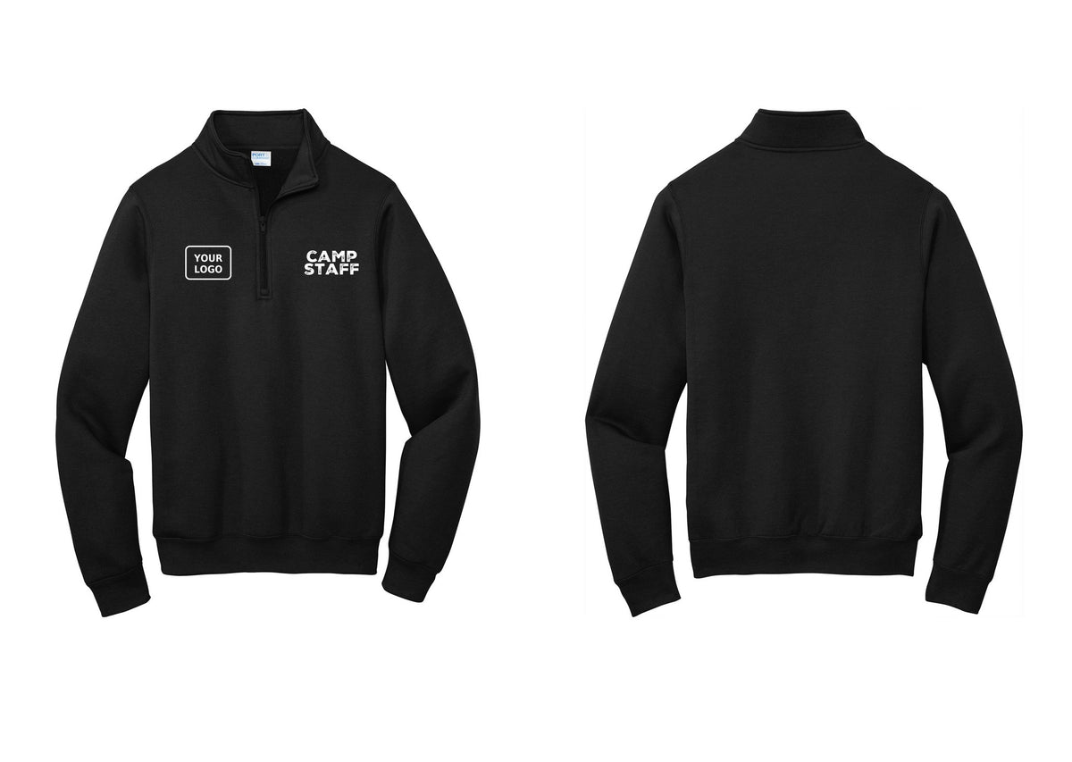 NYC Factory Custom Logo Camp Staff Cotton Fleece 1/4-Zip Pullover Sweatshirt (Rustic) - CAMP STAFF + Your Logo - Black