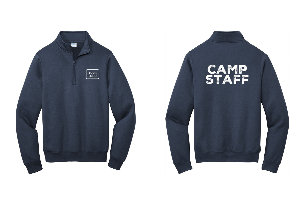NYC Factory Custom Logo Camp Staff Cotton Fleece 1/4-Zip Pullover Sweatshirt (Rustic) - Your Logo + Back - Navy