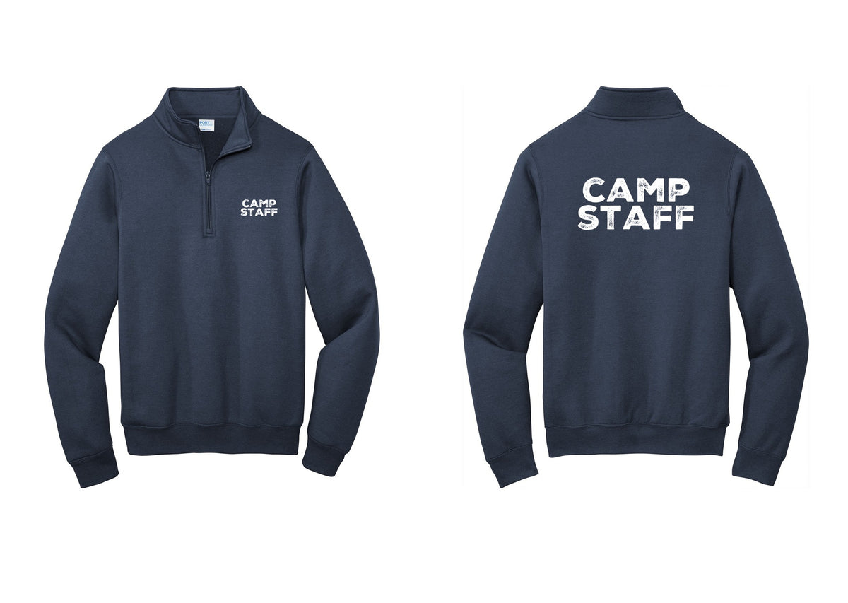 NYC Factory Camp Staff Cotton Fleece 1/4-Zip Pullover Sweatshirt (Rustic) - Chest + Back - Navy