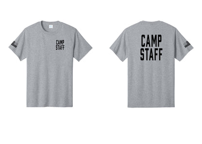NYC Factory Unisex Camp Staff Classic T-Shirt - Chest + Back + US Flag Sleeve - Athletic Heather