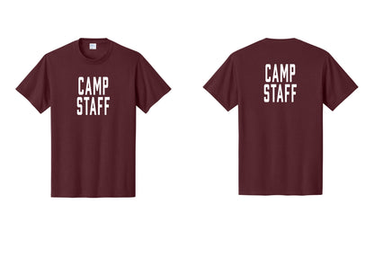 NYC Factory Camp Staff T-Shirt, Condensed Lettering - Front + Back - Athletic Maroon