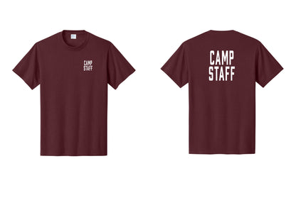 NYC Factory Camp Staff T-Shirt, Condensed Lettering - Chest + Back - Athletic Maroon