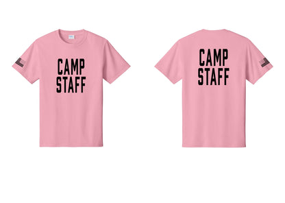 NYC Factory Unisex Camp Staff Classic T-Shirt - Front + Back + US Flag Sleeve - Candy Pink