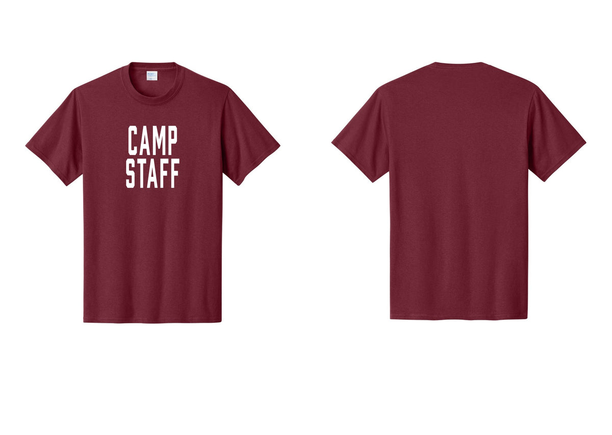 NYC Factory Camp Staff T-Shirt, Condensed Lettering - Front Only - Cardinal