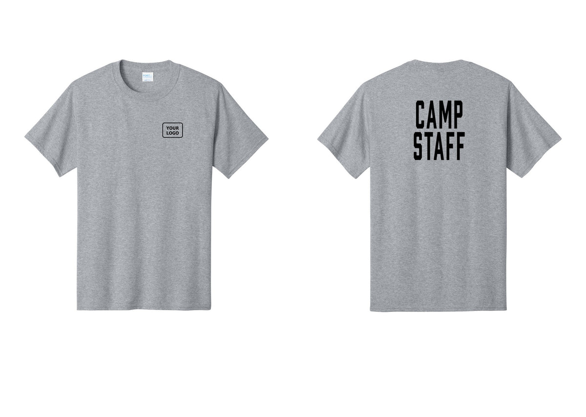 NYC Factory Custom Logo Camp Staff T-Shirt, Condensed Lettering - Your Logo + Back - Athletic Heather