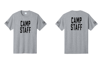 NYC Factory Unisex Custom Logo Camp Staff T-Shirt - Front + Back + Your Logo Sleeves - Athletic Heather
