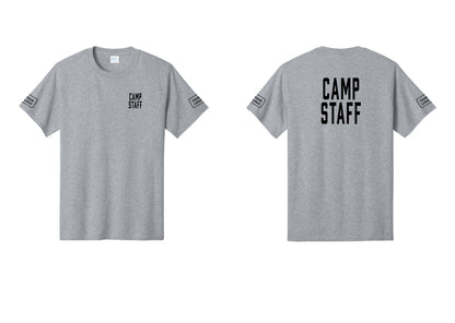 NYC Factory Custom Logo Camp Staff T-Shirt, Condensed Lettering - Chest + Back + Your Logo Sleeves - Athletic Heather