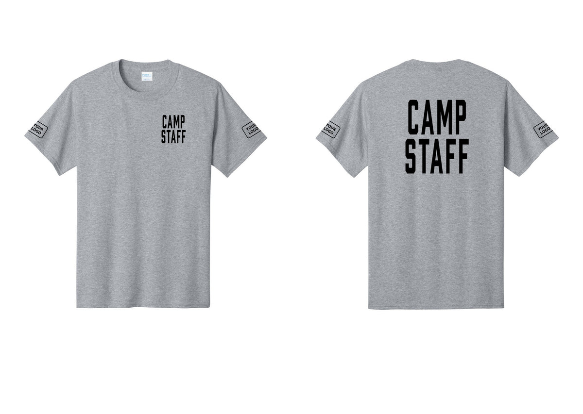 NYC Factory Unisex Custom Logo Camp Staff T-Shirt - Chest + Back + Your Logo Sleeves - Athletic Heather