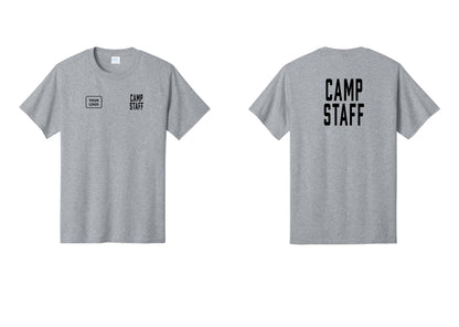NYC Factory Custom Logo Camp Staff T-Shirt, Condensed Lettering - CAMP STAFF + Your Logo + Back - Athletic Heather