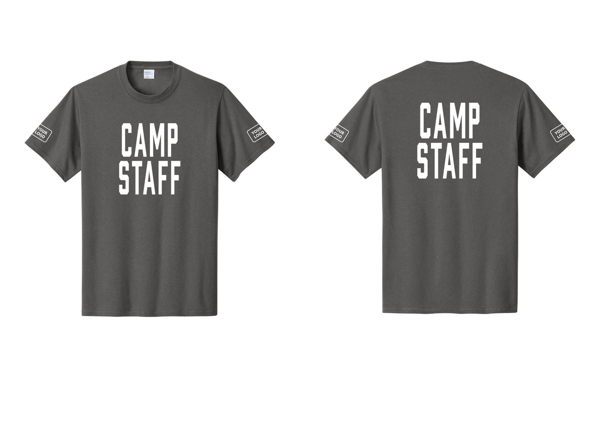 NYC Factory Unisex Custom Logo Camp Staff T-Shirt - Front + Back + Your Logo Sleeves - Charcoal