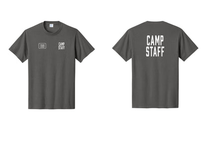 NYC Factory Custom Logo Camp Staff T-Shirt, Condensed Lettering - CAMP STAFF + Your Logo + Back - Charcoal