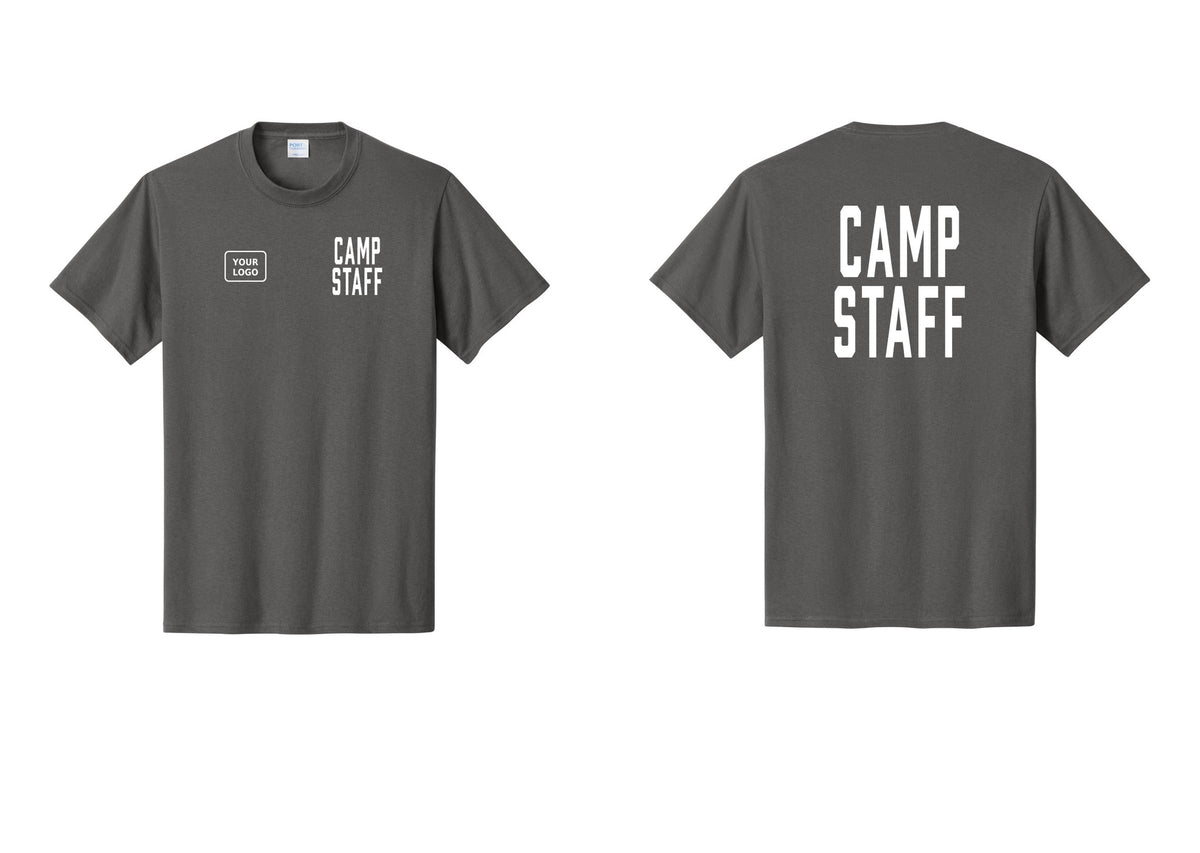 NYC Factory Unisex Custom Logo Camp Staff T-Shirt - CAMP STAFF + Your Logo + Back - Charcoal