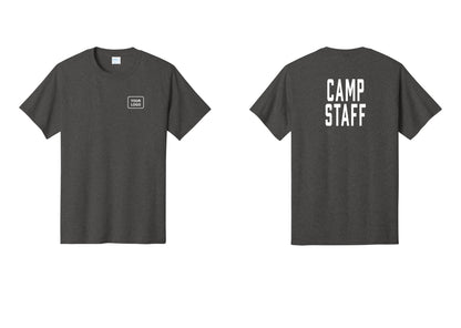 NYC Factory Custom Logo Camp Staff T-Shirt, Condensed Lettering - Your Logo + Back - Dark Heather Grey