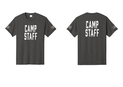 NYC Factory Unisex Custom Logo Camp Staff T-Shirt - Front + Back + Your Logo Sleeves - Dark Heather Grey