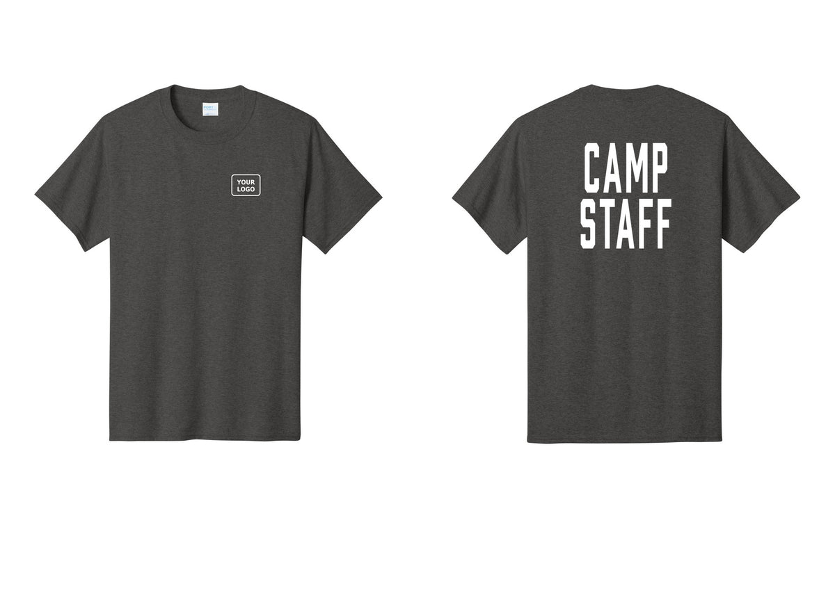 NYC Factory Unisex Custom Logo Camp Staff T-Shirt - Your Logo + Back - Dark Heather Grey
